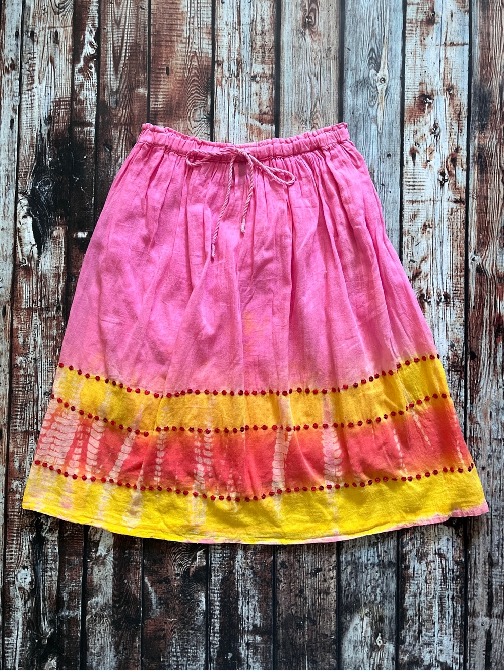 Tokyo Boho Pink and Yellow Tie-Dye Skirt